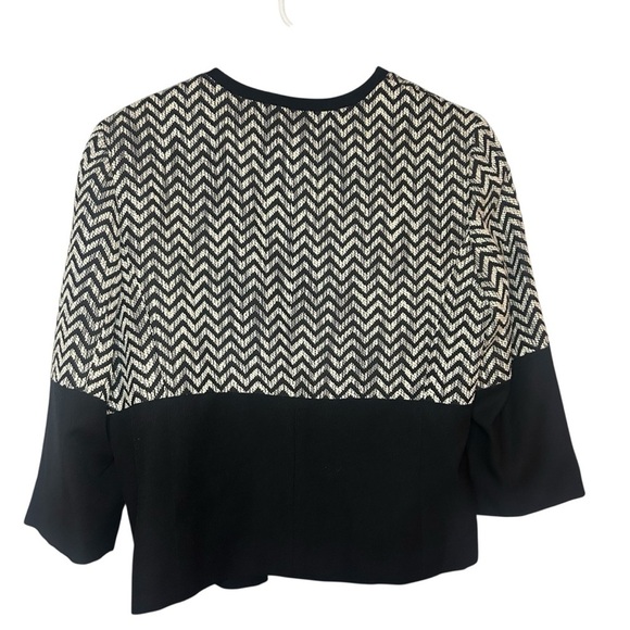 Kasper Black White Chevron Open Front Blazer 3/4 Sleeve Size 12 - Picture 2 of 7